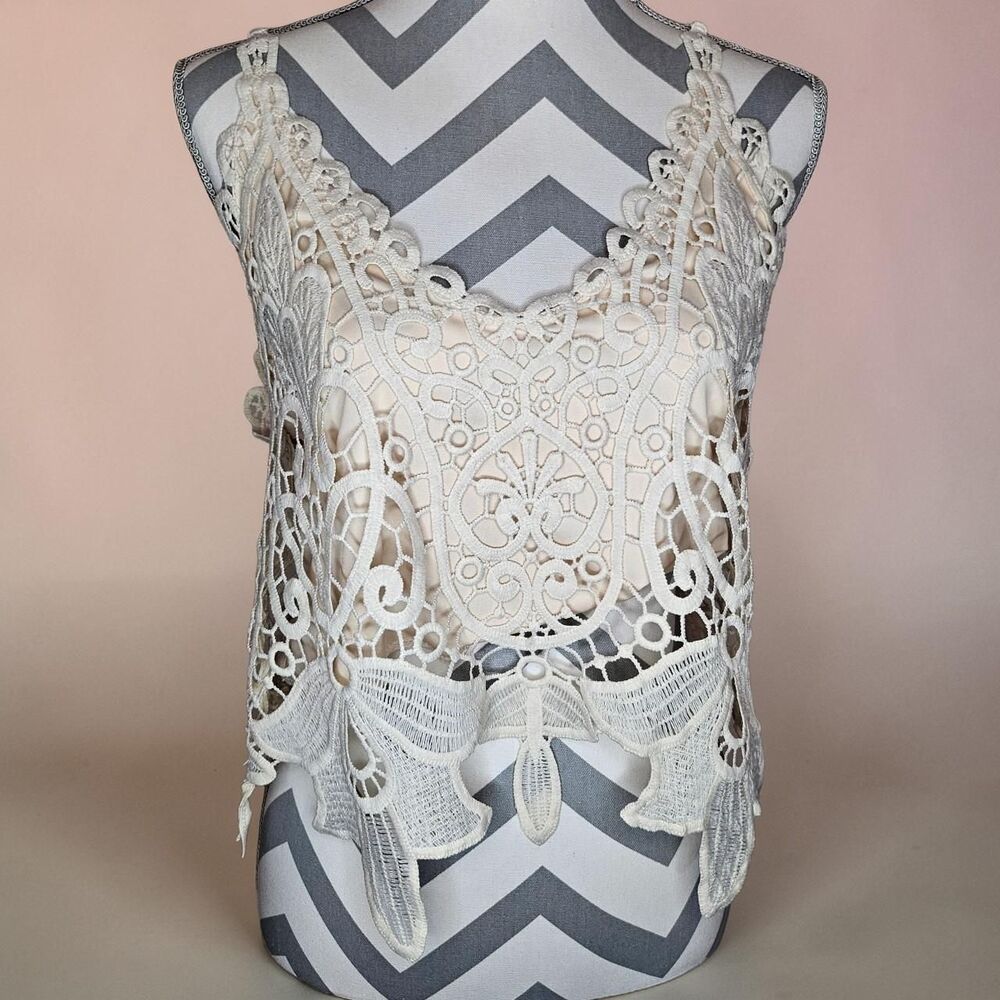 Boho Cream Lace Festival Coachella style TankTop size large
